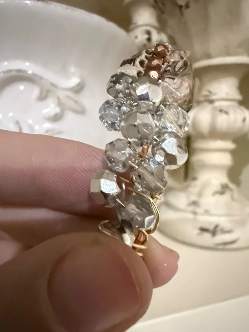 Gold and Copper Colored Wired Crystal Beaded Bracelet